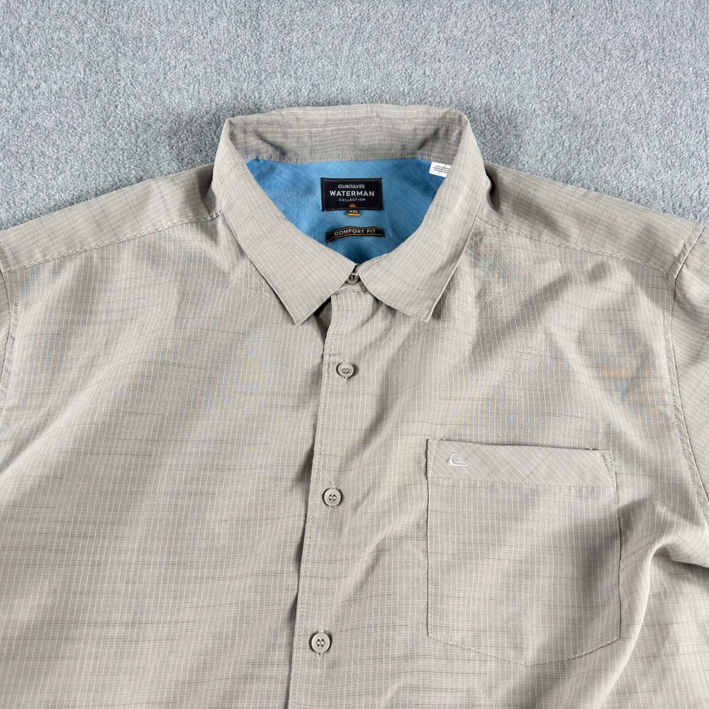 Quiksilver Waterman Shirt Mens 2XL Gray Check Short Sleeve Comfort Pocket Casual